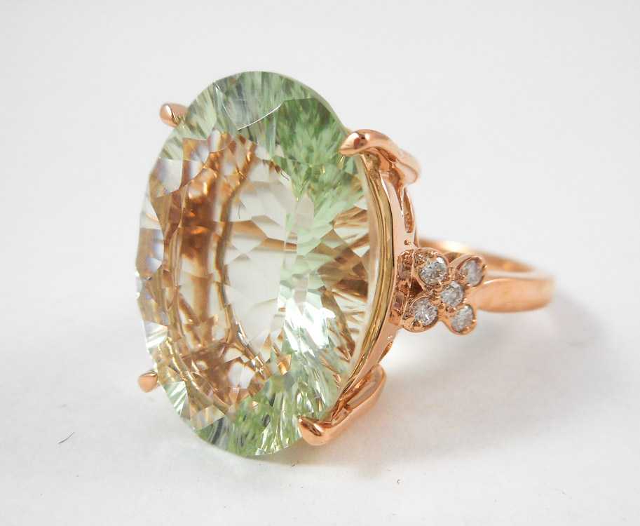 Appraisal: GREENED AMETHYST DIAMOND AND ROSE GOLD RING The k rose