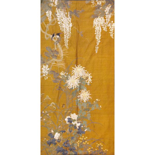 Appraisal: Large embroidered Japanese panel Meiji period Silk embroidered on copper-tone