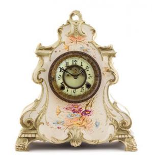 Appraisal: A Royal Bonn Style Porcelain Mantel Clock Height inches A