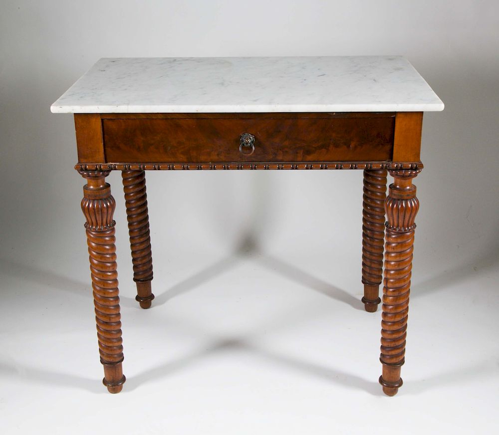 Appraisal: Scandinavian Mahogany One Drawer Side Table with White Marble Top