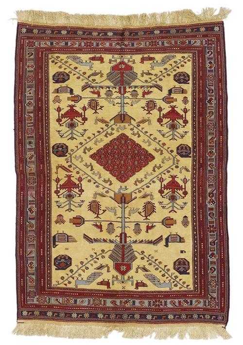 Appraisal: SOUMAK old Beige central field with a red central medallion