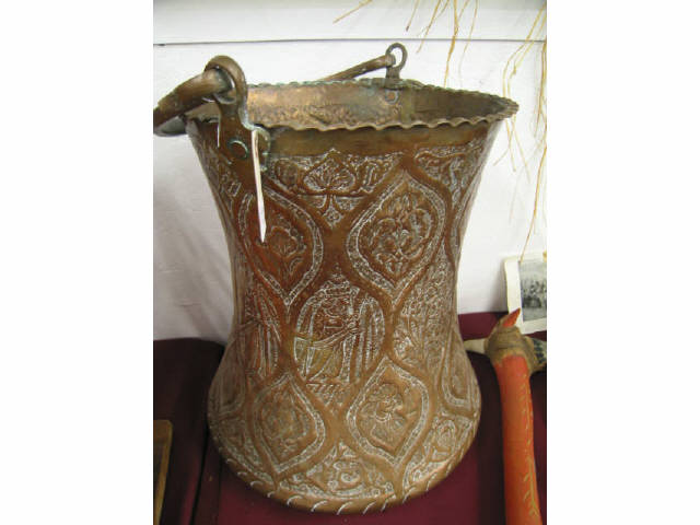 Appraisal: Persian Engraved Copper Pail swing handle