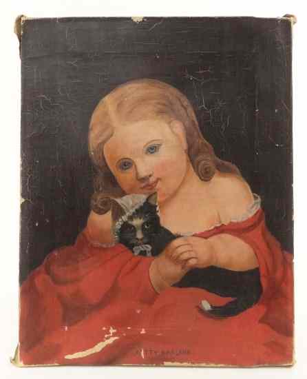 Appraisal: th c oil on canvas portrait of a child with