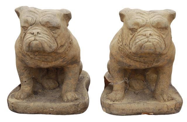 Appraisal: pair Cast stone garden figures Bulldogs thc both with studded