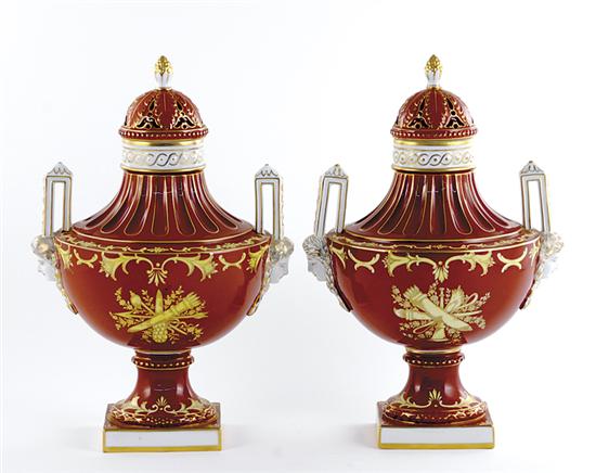 Appraisal: Pair Dresden porcelain cassolettes th century pierced cover on Classical