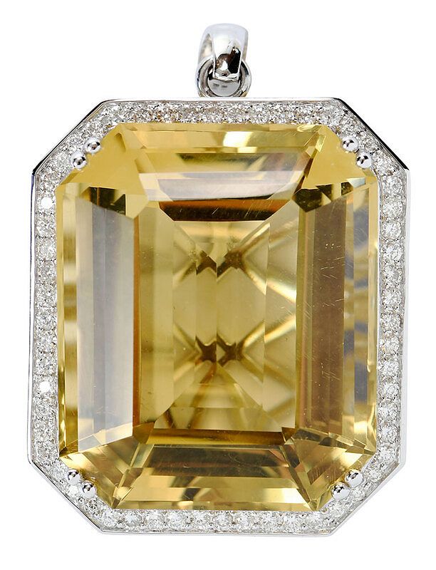 Appraisal: kt Citrine and Diamond Pendant emerald cut citrine approx cts