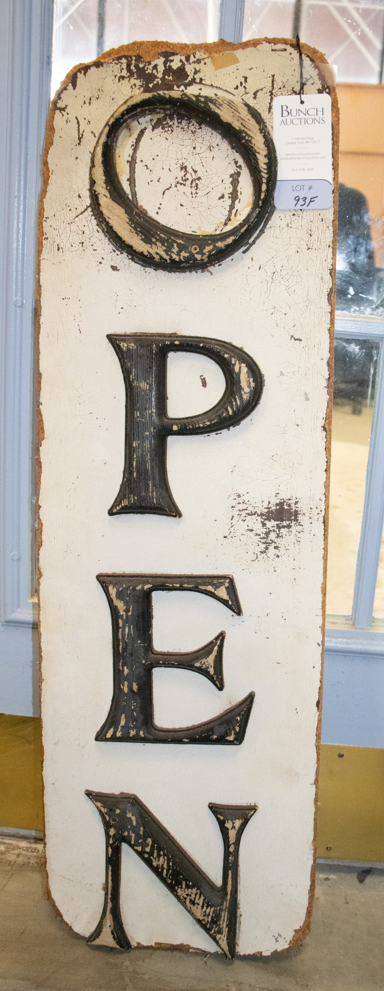 Appraisal: Rustic Open sign painted pressed wood raised letters x -