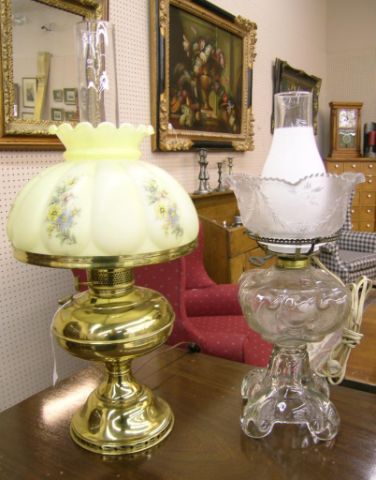 Appraisal: Vintage pressed glass kerosene lamp converted to electricity and vintage