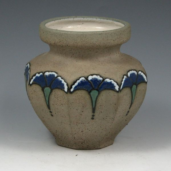 Appraisal: Brush Florastone vase with blue stylized flowers on a stone