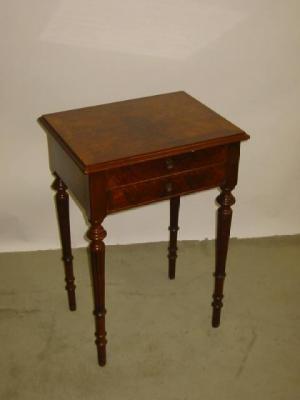 Appraisal: A VICTORIAN WALNUT WORK TABLE of oblong form with mahogany