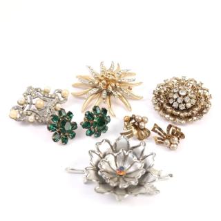 Appraisal: Four Floral Pins Two Pairs of Earrings Four floral pins