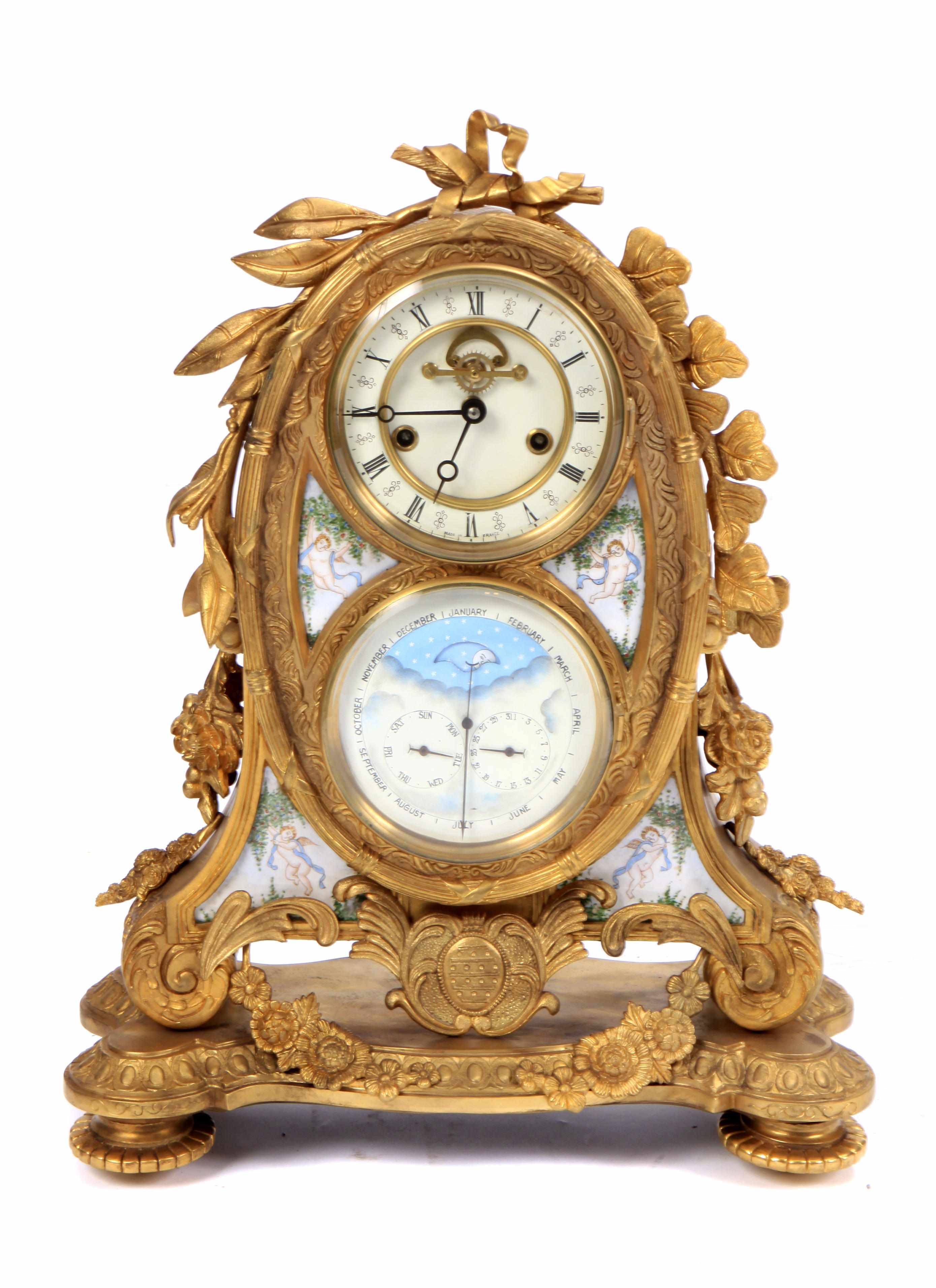 Appraisal: A Louis XV style bronze and enamel mantle clock height