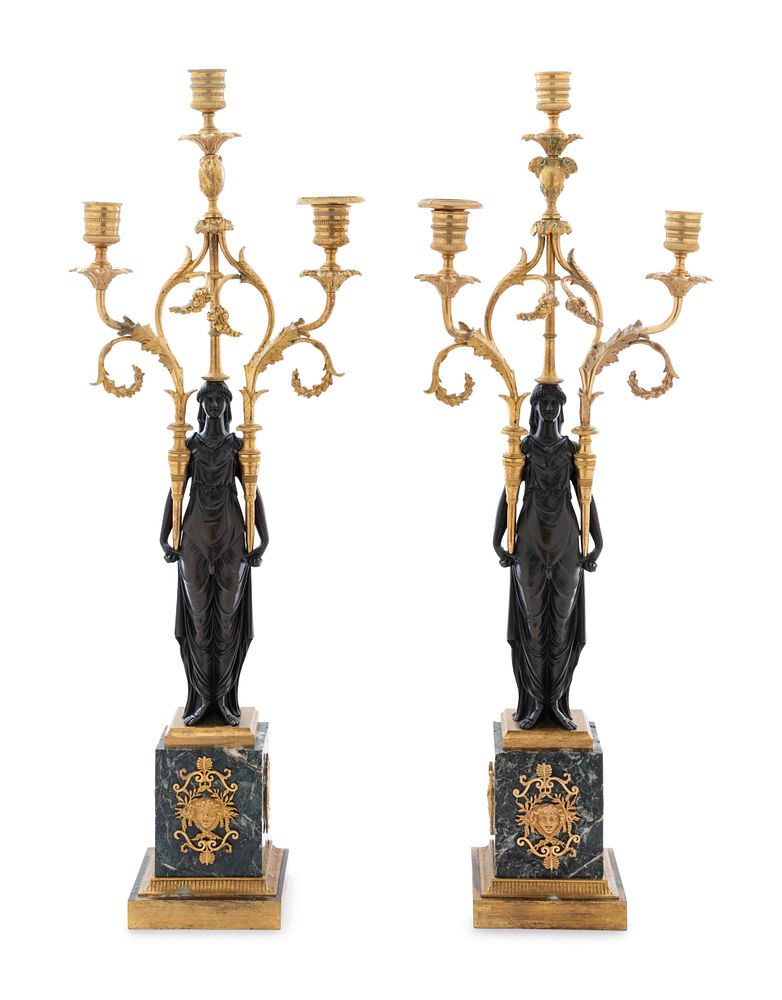 Appraisal: A Pair of Empire Gilt and Patinated Bronze and Marble