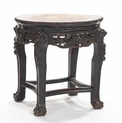 Appraisal: A Carved Rosewood Tabouret Chinese ca Lobed top with marble