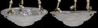 Appraisal: FRENCH DECO DEGUE ART GLASS DOME PENDANT LIGHT pair Deco