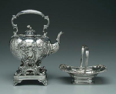 Appraisal: Two large pieces silver plate hot water kettle thistle finial