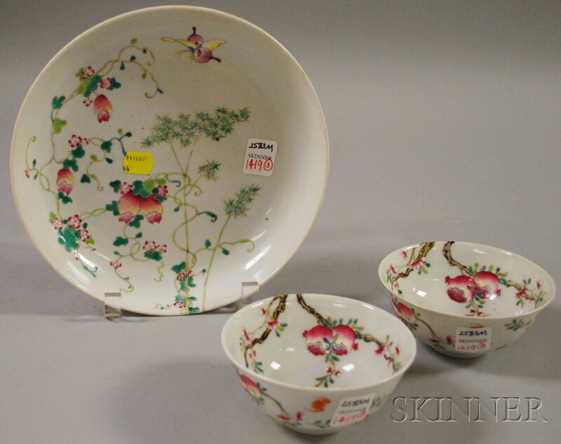 Appraisal: Pair of Chinese Doucai Porcelain Bowls and a Famille Rose