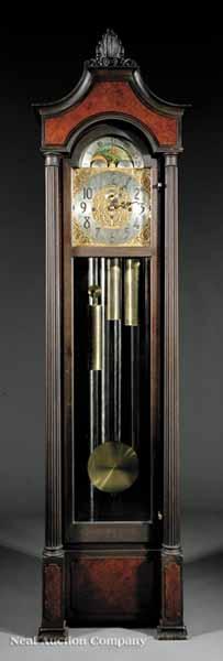 Appraisal: An American Carved Mahogany and Burlwood Tallcase Clock c by