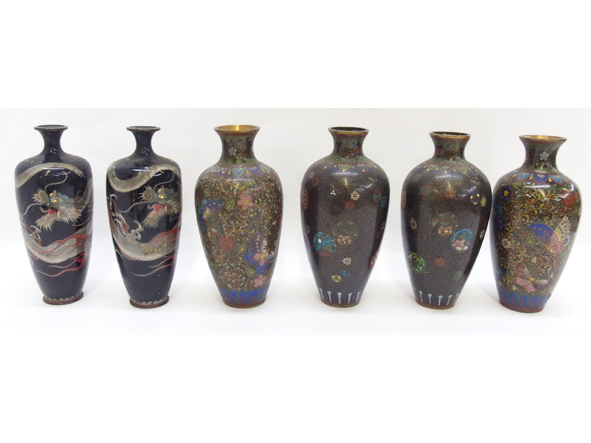 Appraisal: Three pairs of cloisonne enamelled vases