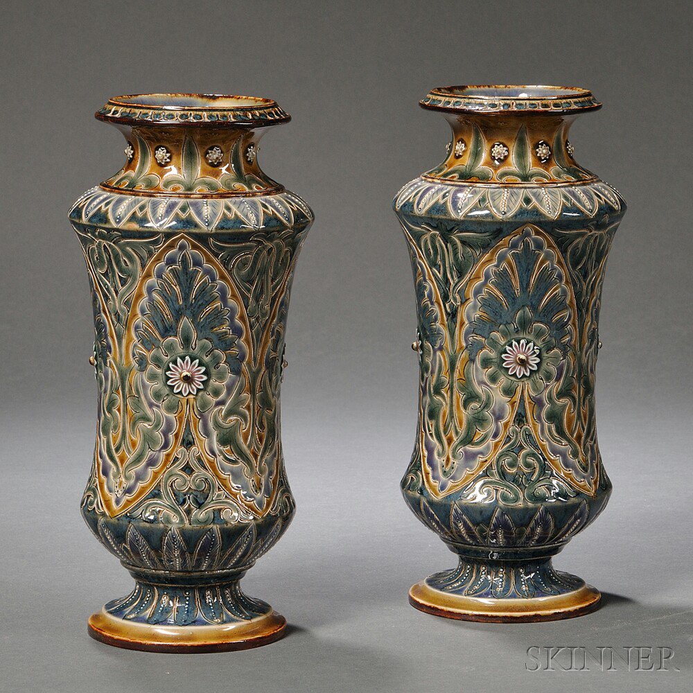 Appraisal: Pair of Doulton Lambeth Frank Butler Stoneware Vases England c