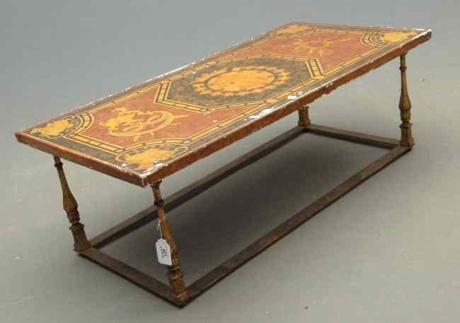 Appraisal: Iron base coffee table with decorative painted top Top ''