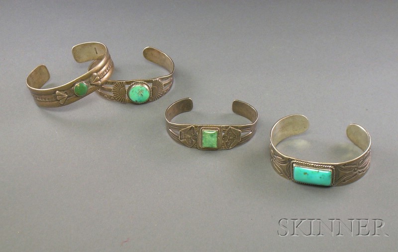 Appraisal: Four Southwest Silver and Turquoise Bracelets Navajo second quarter th