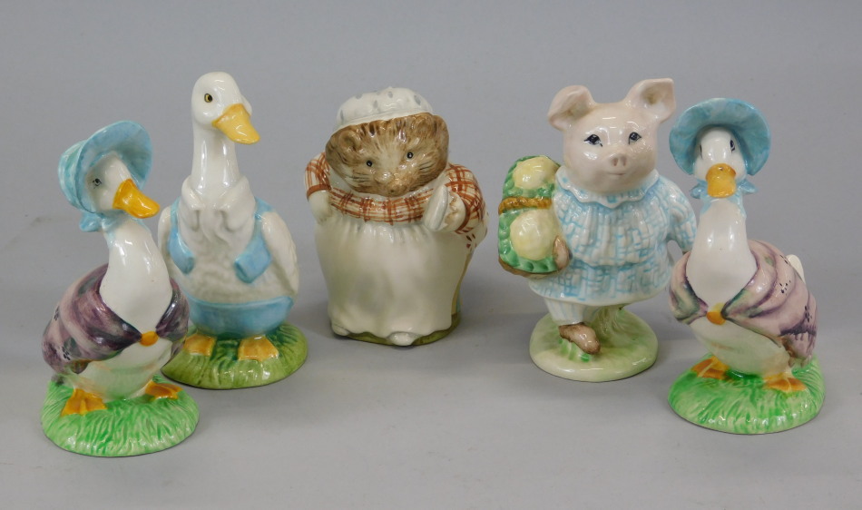 Appraisal: Five Beswick Beatrix Potter figures to include two Jemima Puddleducks