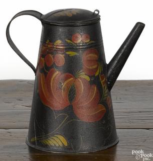 Appraisal: Toleware coffeepot th c retaining its original floral decoration on