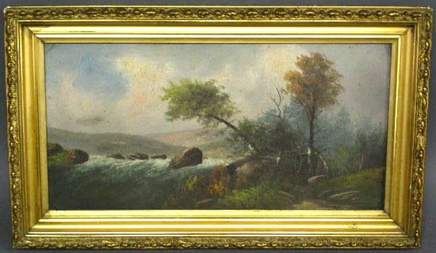 Appraisal: Oil on artist board painting of a landscape with stream