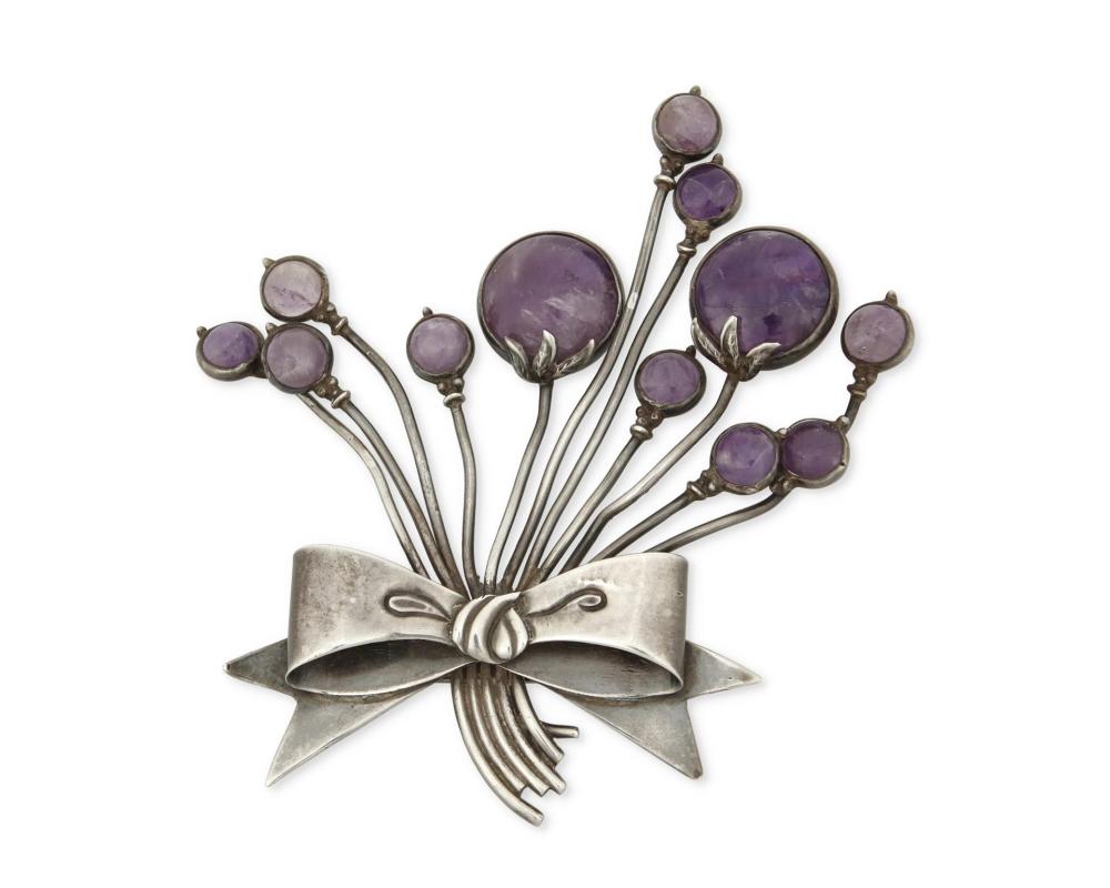 Appraisal: A large Los Castillo sterling silver and amethyst brooch Circa