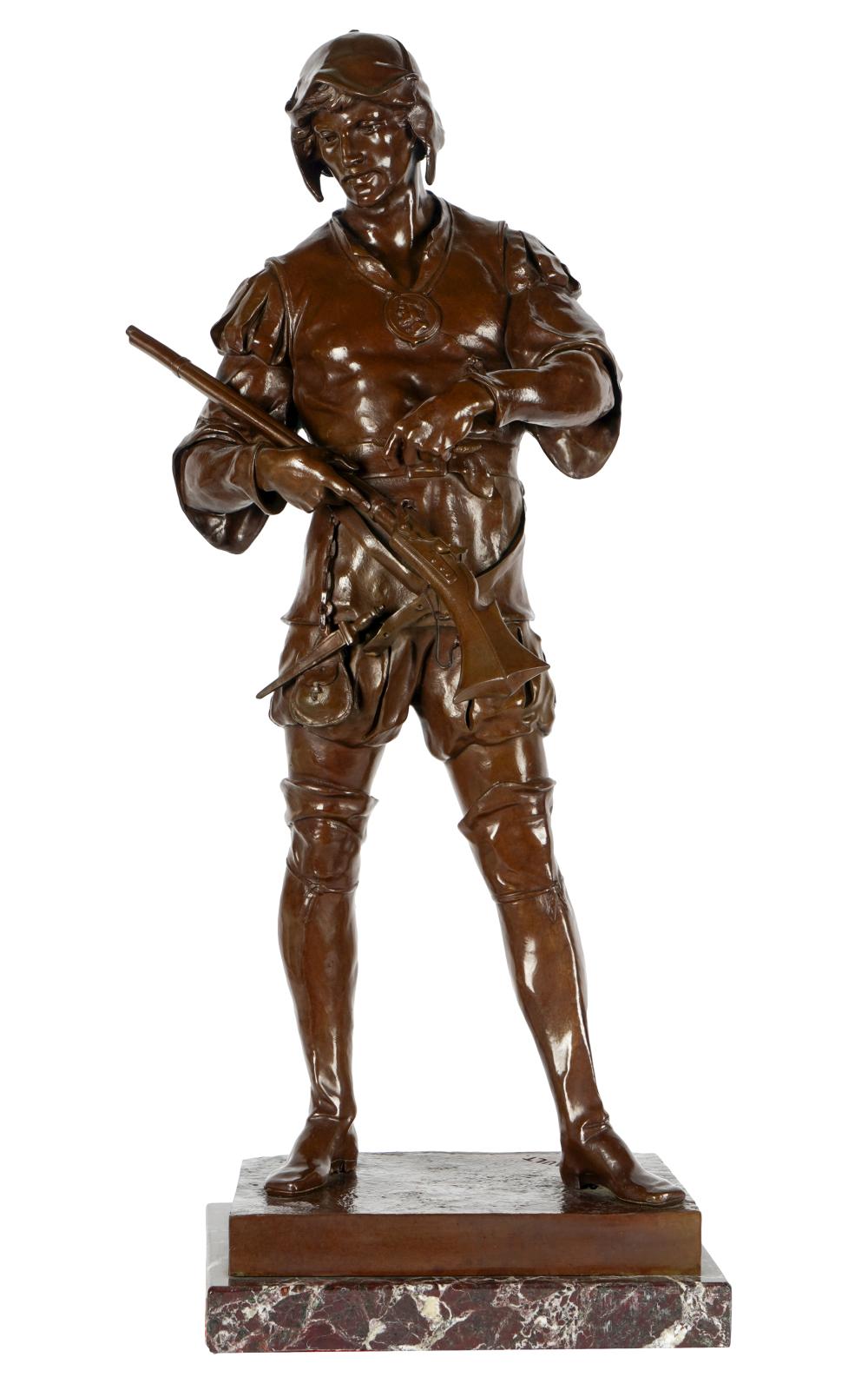 Appraisal: AFTER EMILE LOUIS PICAULT - SOLDIER WITH MUSKETbronze with brown