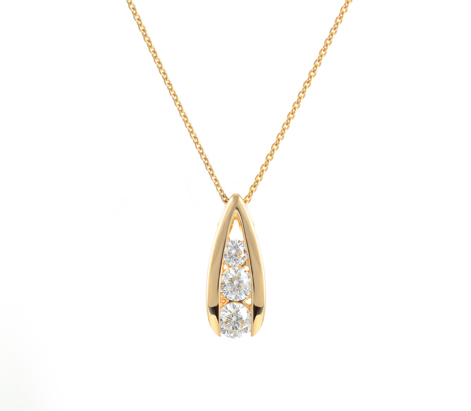 Appraisal: EXCEPTIONAL THREE STONE DIAMOND PENDANT NECKLACE k yellow gold pendant