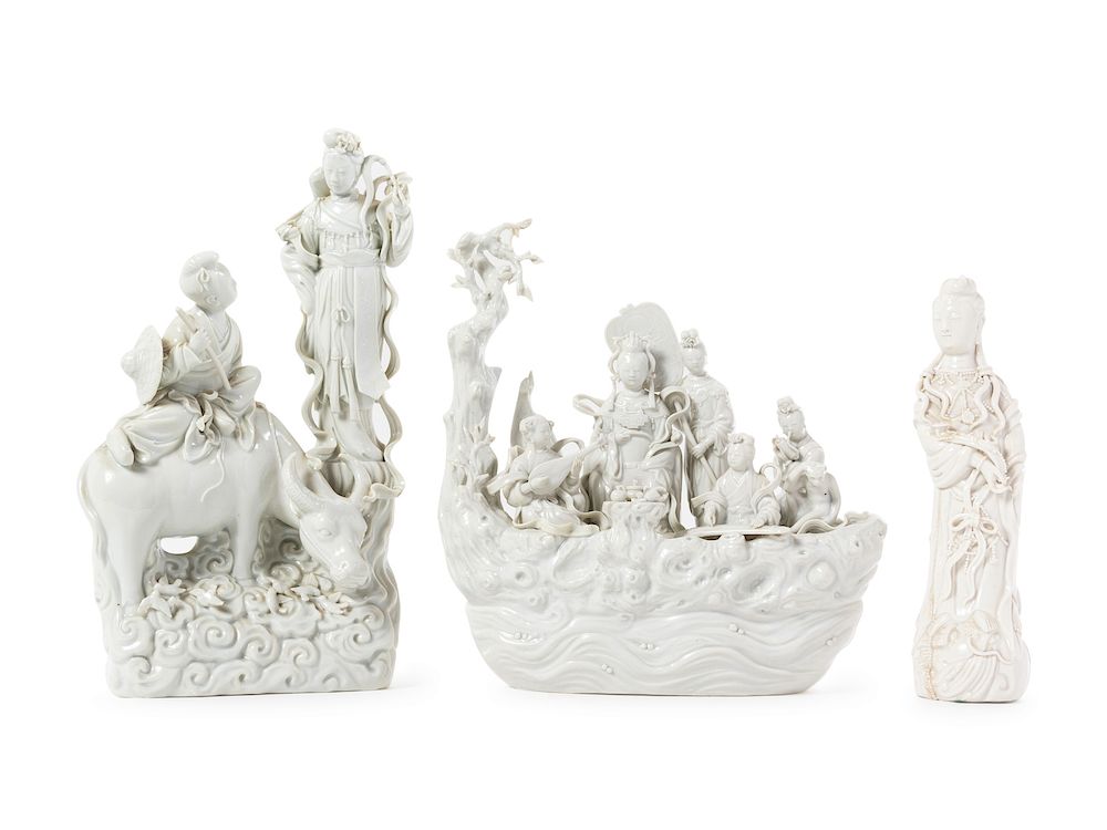 Appraisal: Three Blanc-de-Chine Porcelain Figural Groups Tallest Height in cm Three