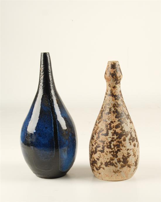 Appraisal: Two Thrown Studio Pottery Pieces one pear-shaped vase with tapered