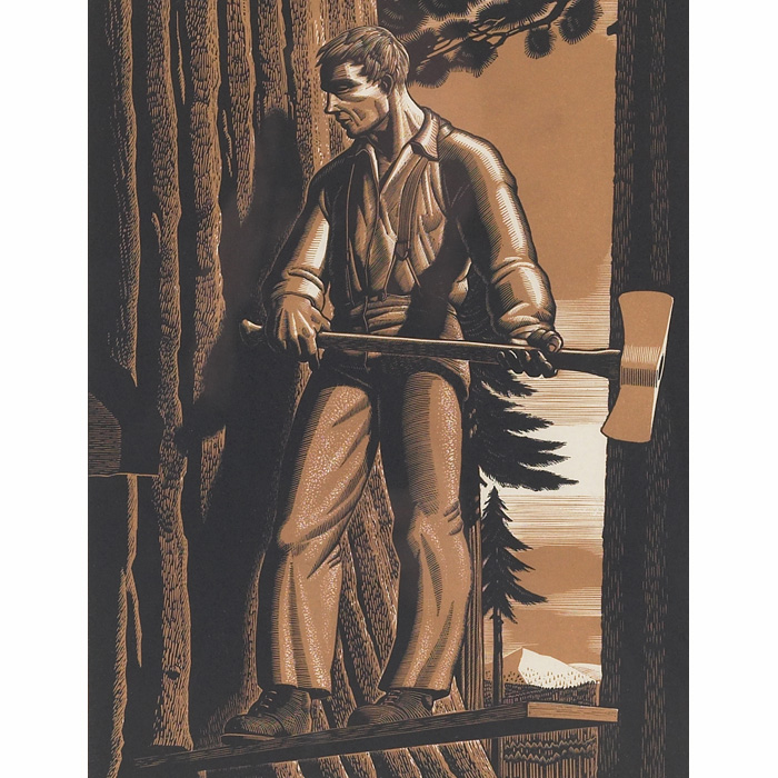 Appraisal: Rockwell Kent American - The Faller chiaroscuro and wood engraving