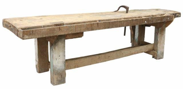 Appraisal: Rustic craftsman's work bench th c single-board top fitted with