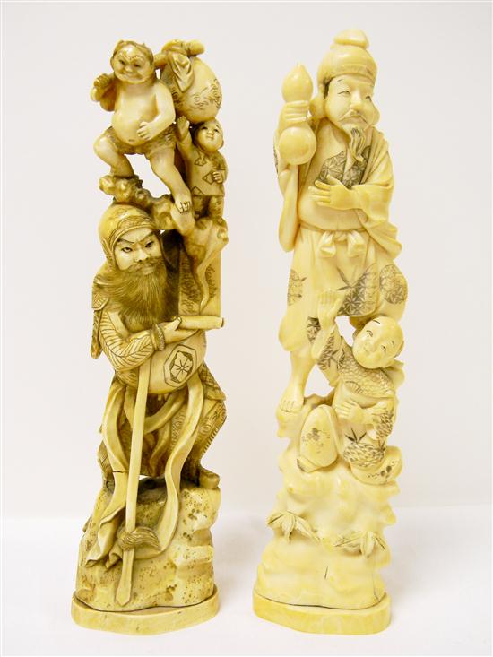 Appraisal: Two Japanese ivory carved figures c both figures of men