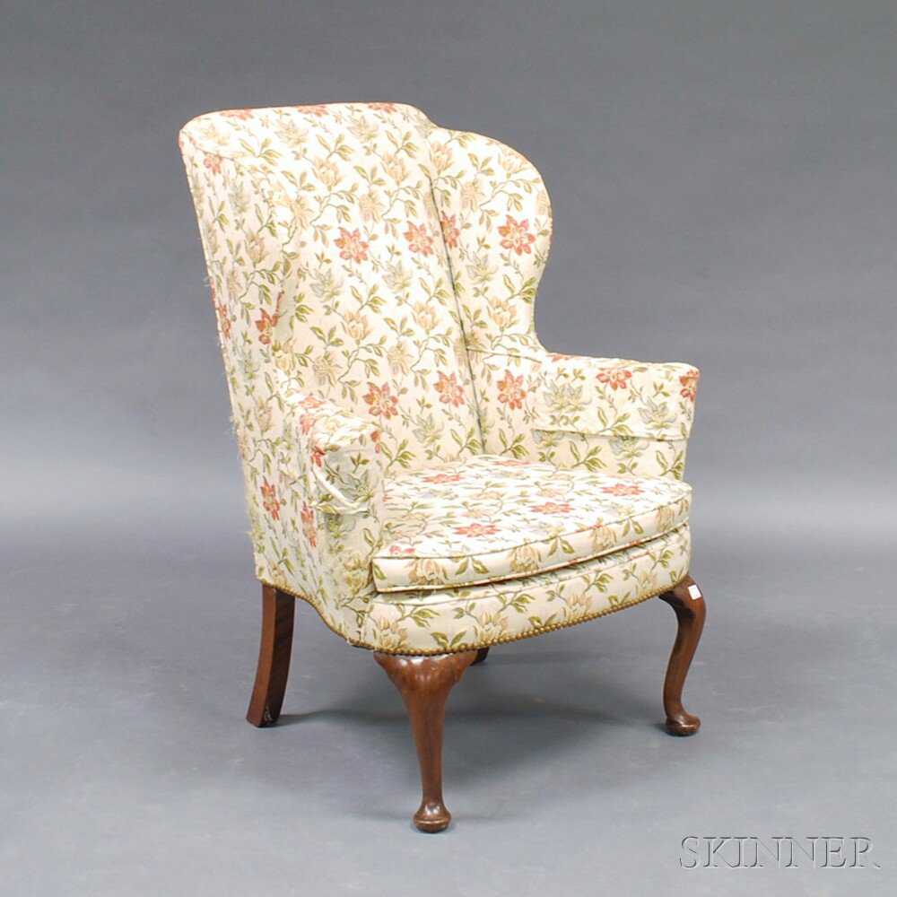 Appraisal: Queen Anne Mahogany Upholstered Easy Chair England th century the