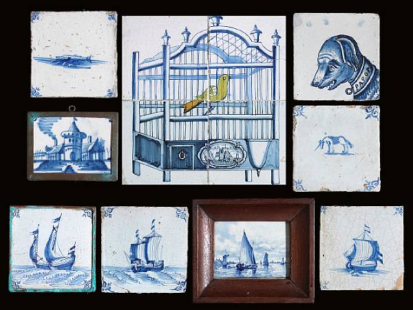 Appraisal: A group of Dutch blue and white Delft tiles th