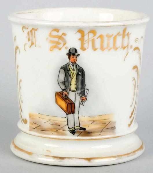 Appraisal: Traveling Salesman Shaving Mug Gilt name F S Ruch Nice