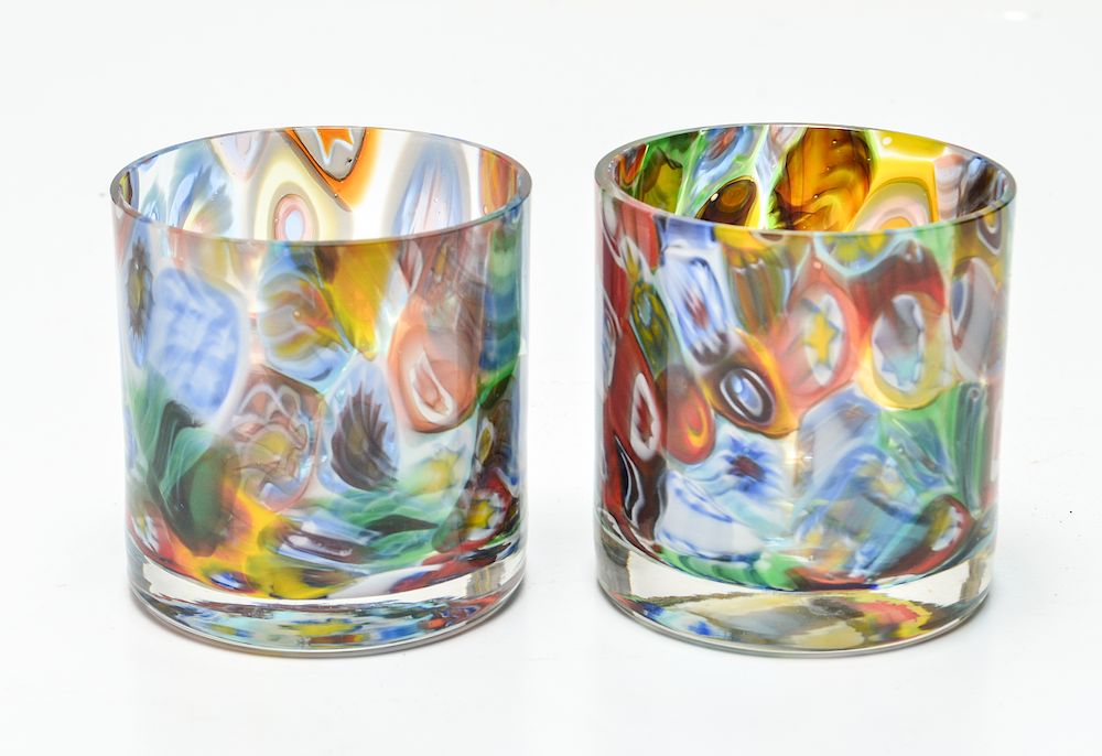 Appraisal: Venetian 'Millefiori' Tumblers or Votives Pair of Venetian 'millefiori' tumblers