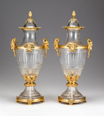 Appraisal: Pair of Baccarat gilt bronze and cut glass urns Each