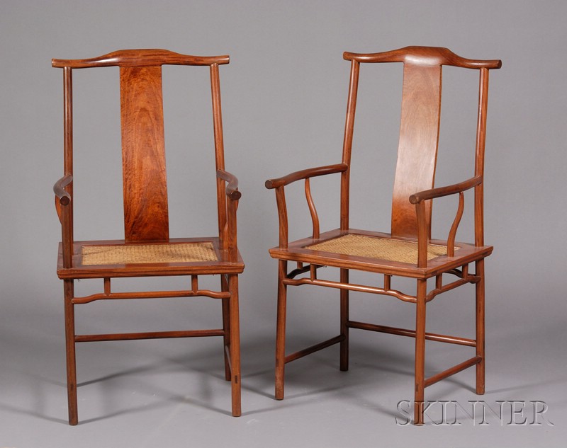 Appraisal: Pair of Official Hat Chairs China early th century Hua