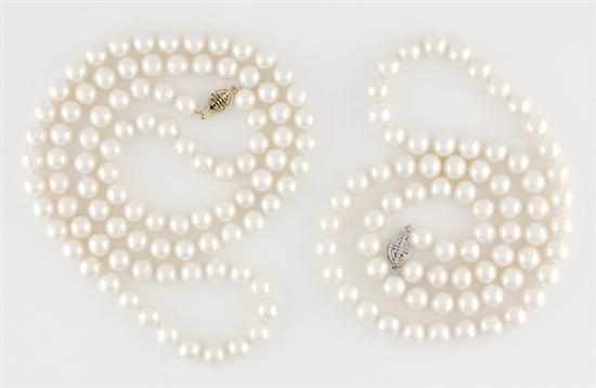 Appraisal: Cultured pearl necklaces - mm strand of white pearls with