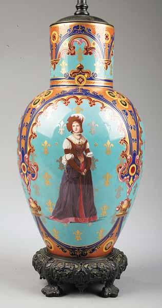 Appraisal: An Antique French Renaissance-Style Portrait Vase th c elaborate fleur-de-lis