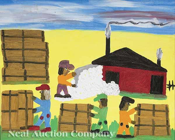 Appraisal: Clementine Hunter American Louisiana - Ginning and Baling Cotton oil