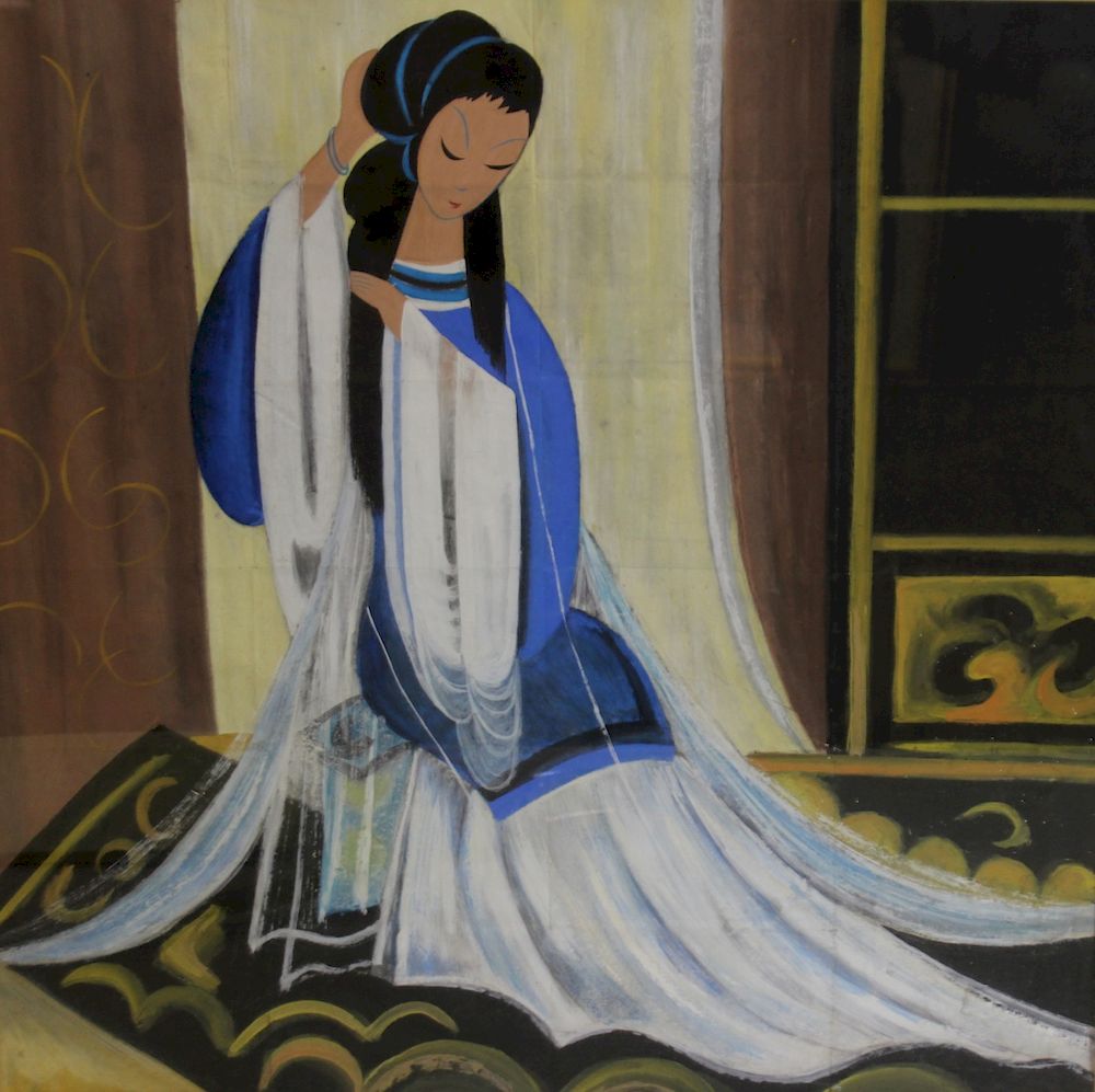 Appraisal: Framed Asian Gouache Watercolor of a Girl After Lin Fengmian