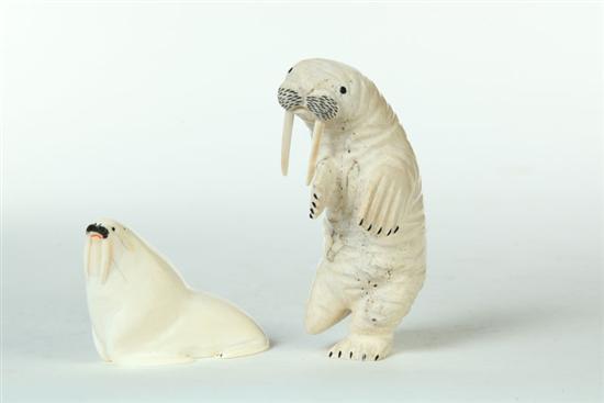 Appraisal: TWO CARVED WALRUSES Eskimo early th century Includes a dancing