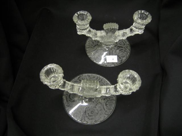 Appraisal: Etched Crystal Candelabra floral decor double sconce