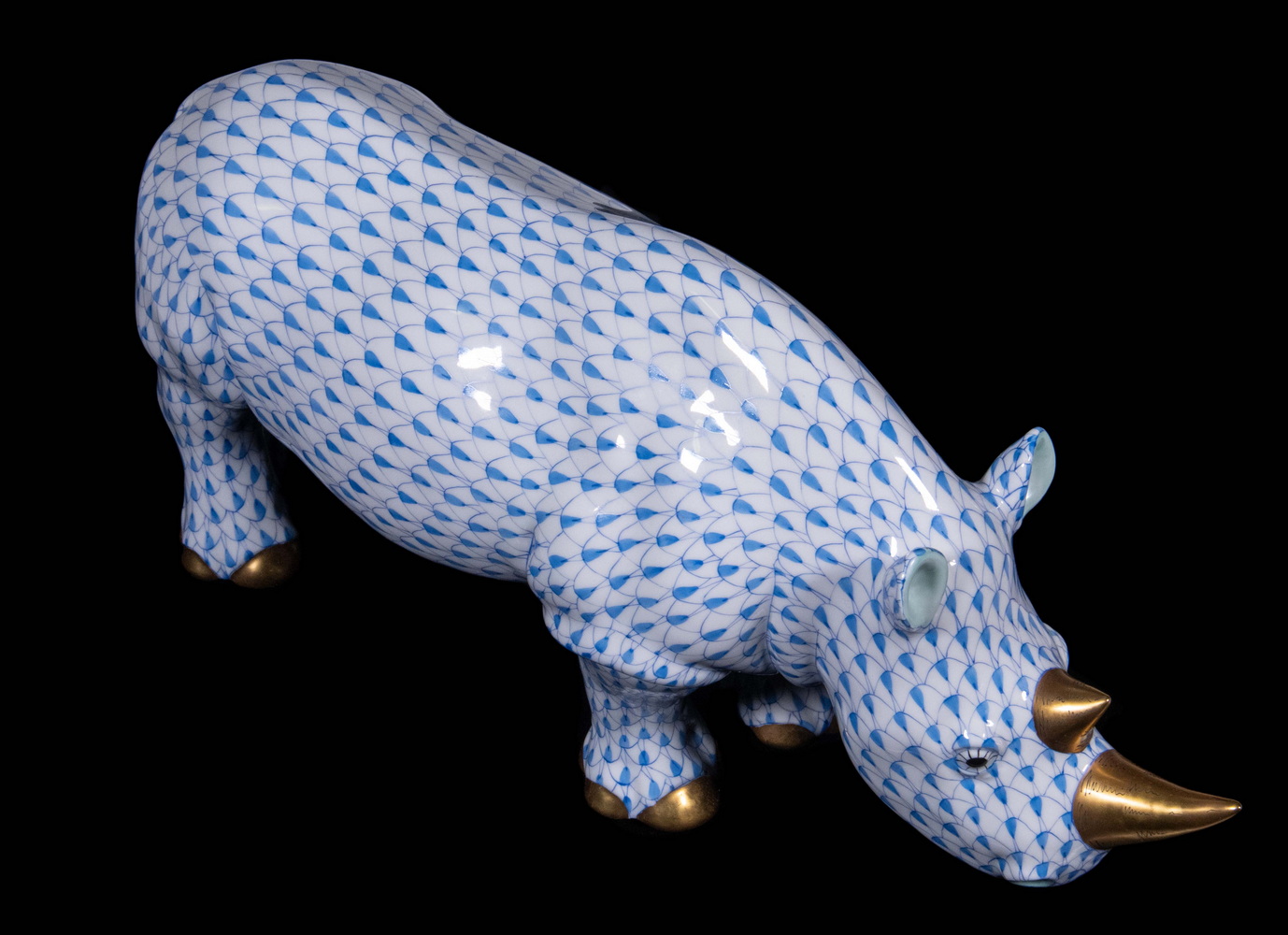 Appraisal: HEREND RHINOCEROS FIGURE Large Hungarian Porcelain Standing Rhino Figure by